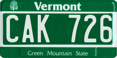 VT license plate CAK726