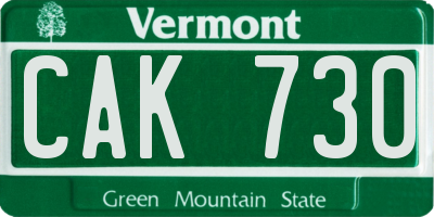 VT license plate CAK730