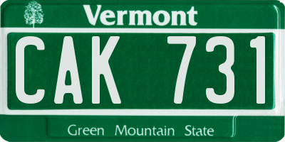 VT license plate CAK731