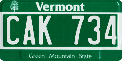 VT license plate CAK734