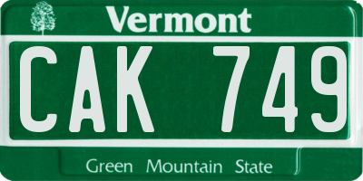 VT license plate CAK749