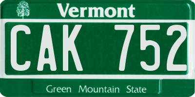 VT license plate CAK752