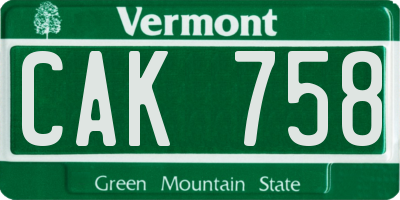 VT license plate CAK758