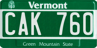 VT license plate CAK760
