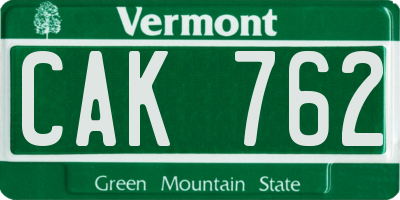 VT license plate CAK762