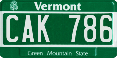 VT license plate CAK786