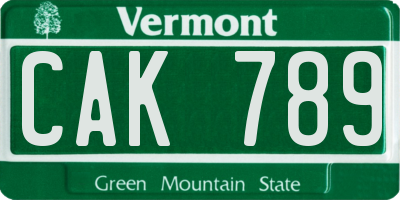 VT license plate CAK789