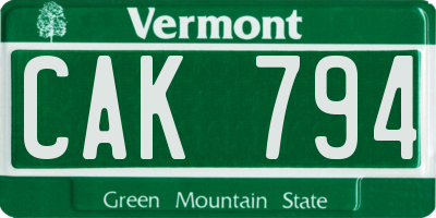 VT license plate CAK794