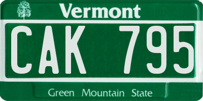 VT license plate CAK795