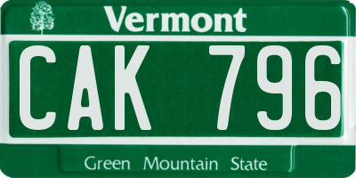 VT license plate CAK796