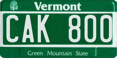 VT license plate CAK800