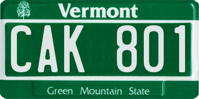 VT license plate CAK801