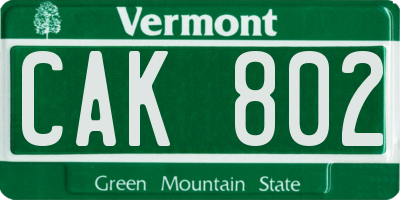 VT license plate CAK802