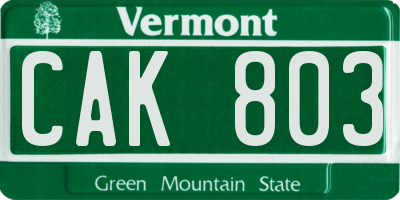 VT license plate CAK803