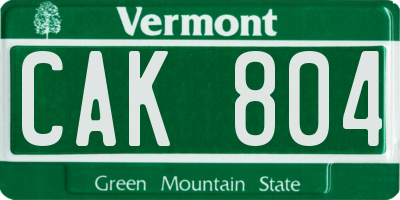 VT license plate CAK804