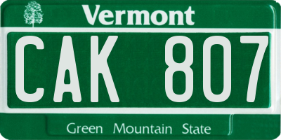 VT license plate CAK807