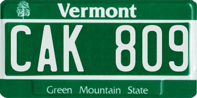 VT license plate CAK809