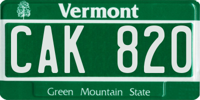VT license plate CAK820