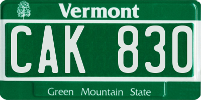 VT license plate CAK830