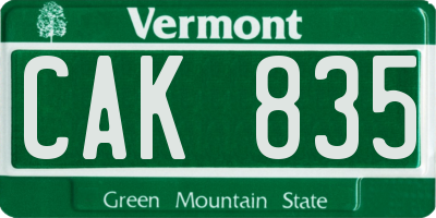 VT license plate CAK835