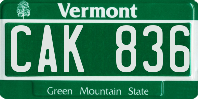 VT license plate CAK836