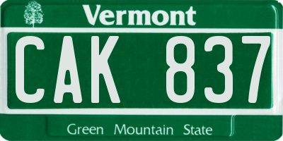 VT license plate CAK837