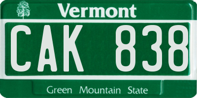 VT license plate CAK838
