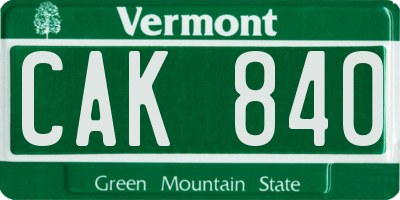 VT license plate CAK840