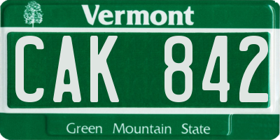 VT license plate CAK842