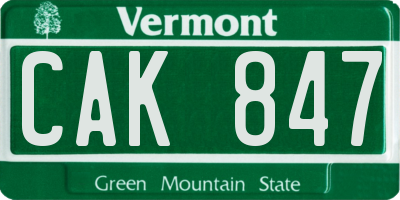 VT license plate CAK847
