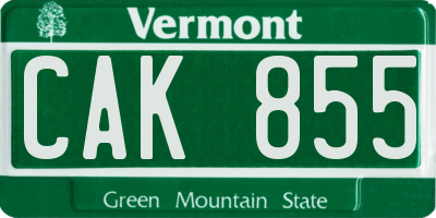 VT license plate CAK855