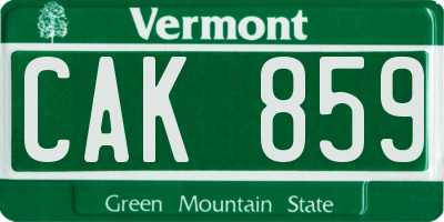 VT license plate CAK859