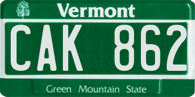 VT license plate CAK862