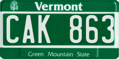 VT license plate CAK863