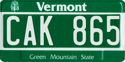 VT license plate CAK865