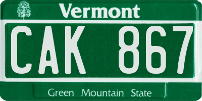 VT license plate CAK867