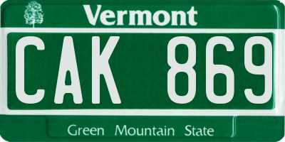 VT license plate CAK869
