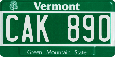 VT license plate CAK890