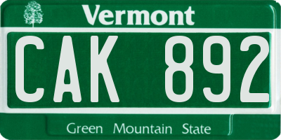 VT license plate CAK892