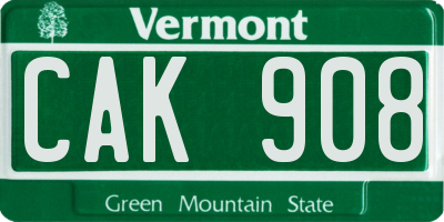 VT license plate CAK908