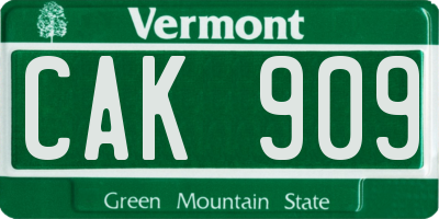 VT license plate CAK909