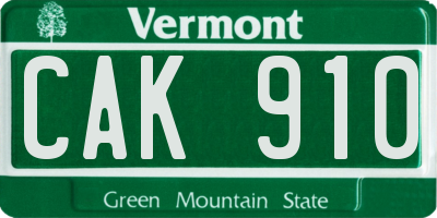 VT license plate CAK910