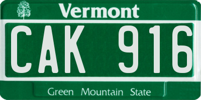 VT license plate CAK916