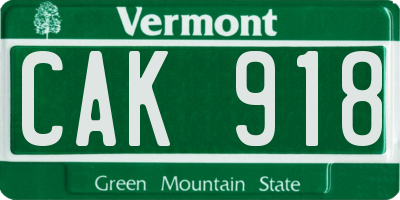 VT license plate CAK918