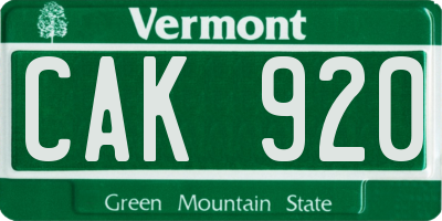 VT license plate CAK920
