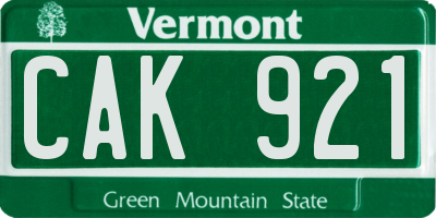 VT license plate CAK921