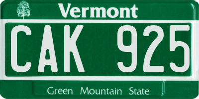 VT license plate CAK925