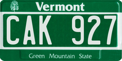 VT license plate CAK927
