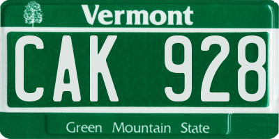 VT license plate CAK928
