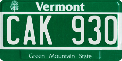 VT license plate CAK930